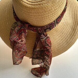 Vintage Brown Paisley Scarf 14x37, Small Sheer Rectangle Headscarf